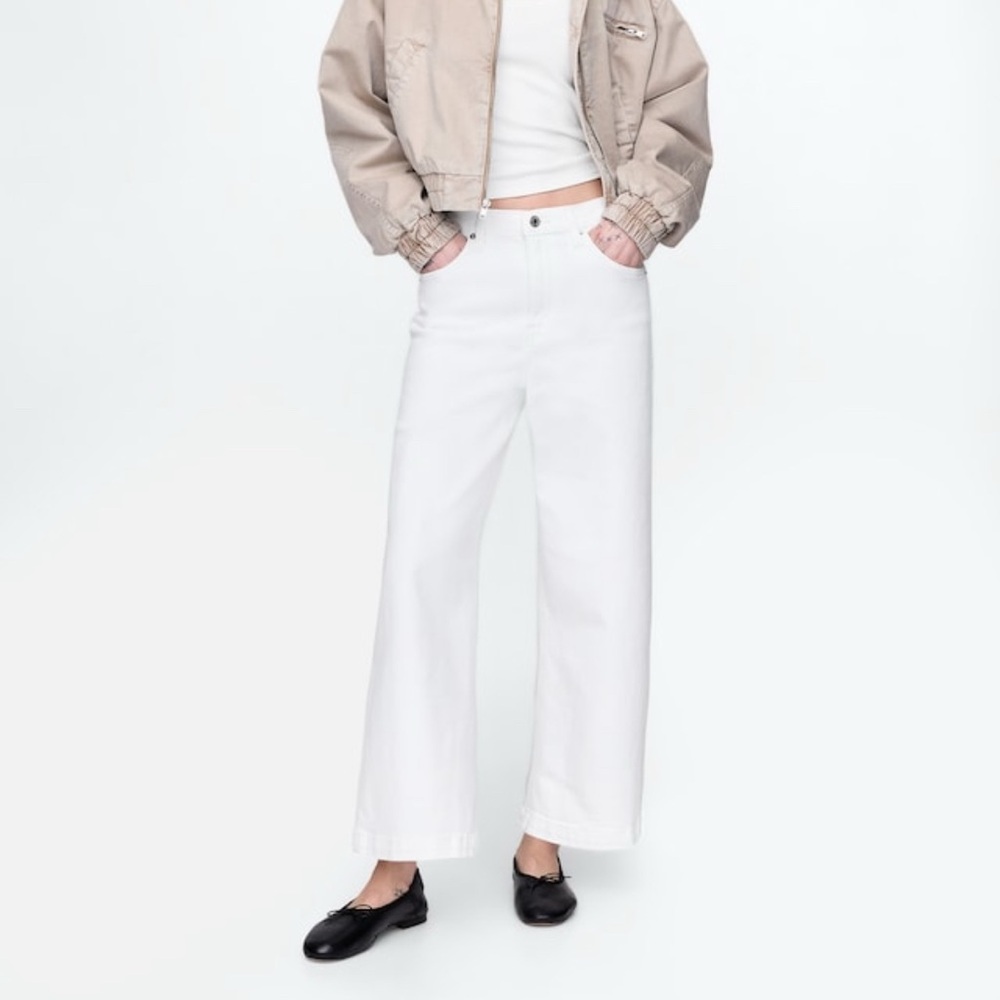 GAP White High Rise Stride Wide-Leg Ankle Jeans